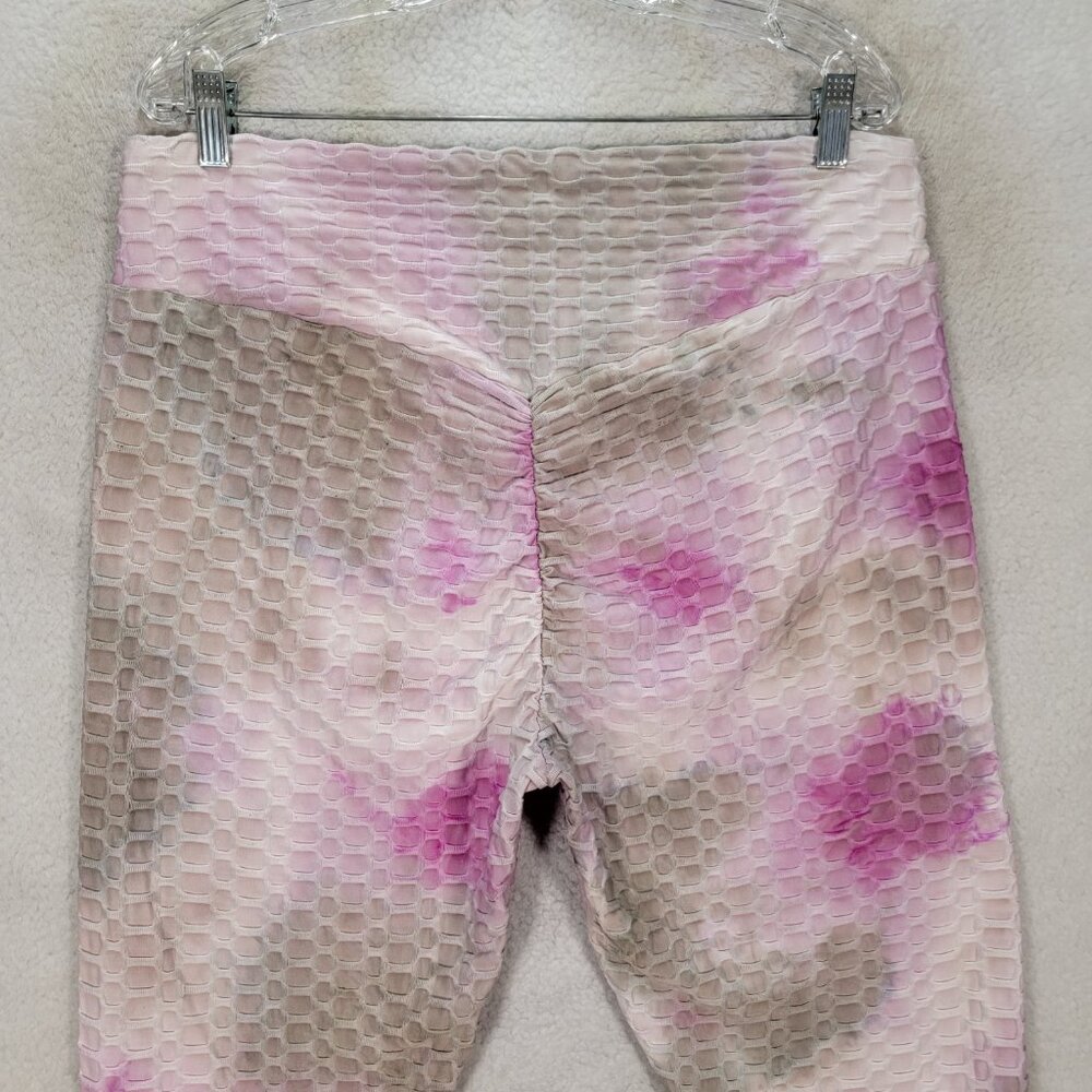 Bae City Pink Tie Dye Scale Pull On Bubble Butt Tik Tok Loungewear Leggings - Picture 11 of 16